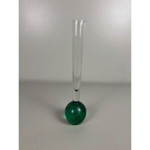 Vintage 80s Blown Glass Bubble Bud Vase Emerald Green Clear Clear Stem Accent
